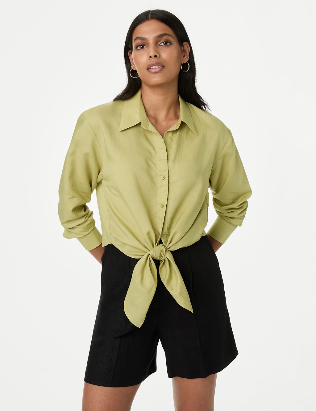 Lyocell Rich Tie Front Shirt with Linen 3 of 5