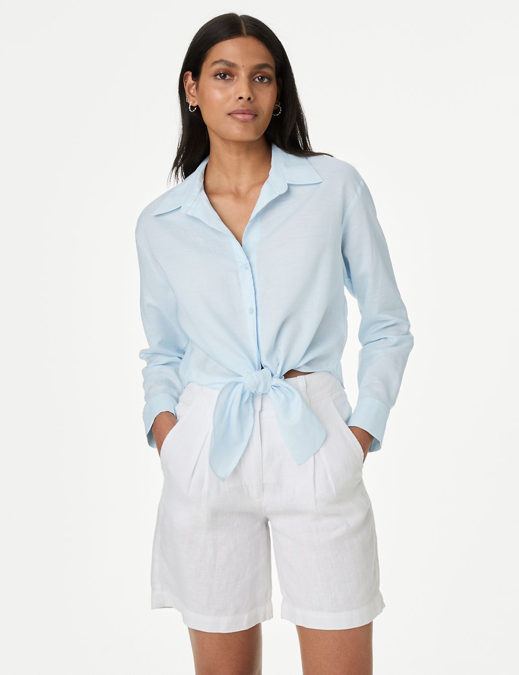Lyocell Rich Tie Front Shirt with Linen 2 of 5