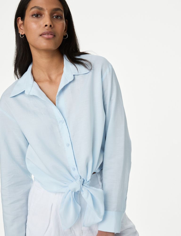 Lyocell Rich Tie Front Shirt with Linen 4 of 5