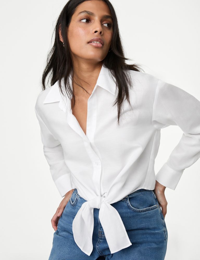 Lyocell Rich Tie Front Shirt with Linen 1 of 5