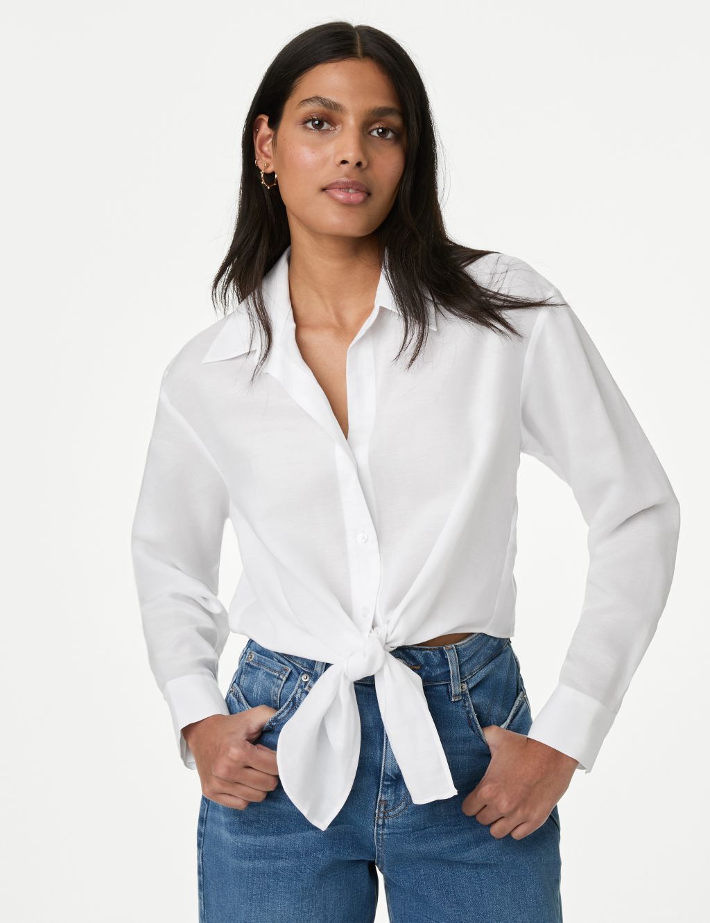 Lyocell Rich Tie Front Shirt with Linen 4 of 5