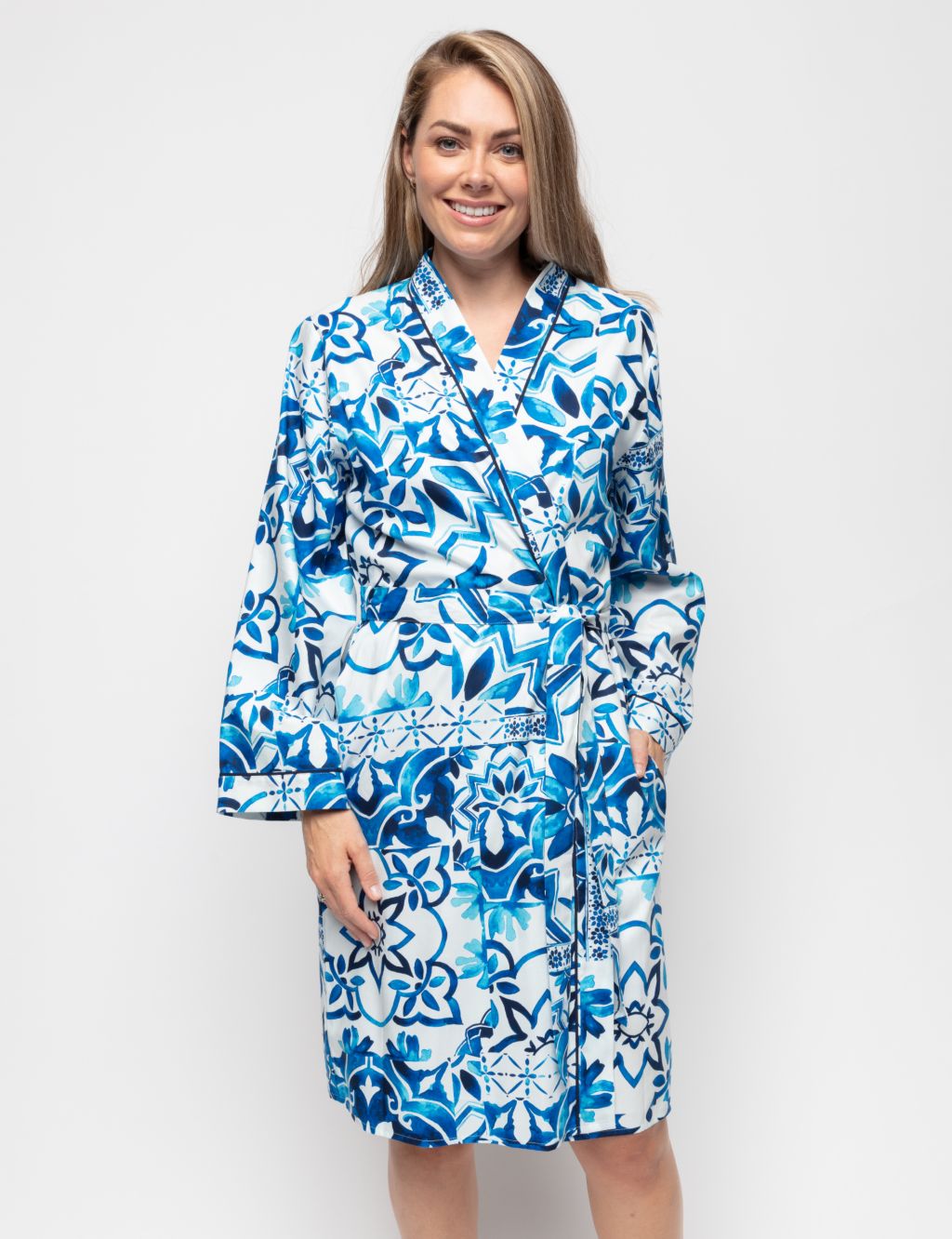 Cotton Modal Tile Print Short Dressing Gown image 1