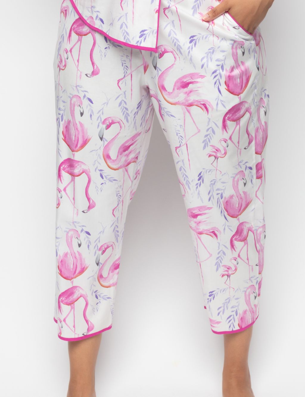 Cotton Modal Flamingo Cropped Pyjama Bottoms image 1