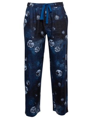 Cyberjammies Mens Cotton Modal Moon Print Pyjama Bottoms - Blue Mix, Blue Mix