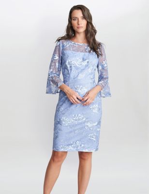 Gina Bacconi Womens Embroidered Lace Knee Length Shift Dress - 14 - Light Blue, Light Blue