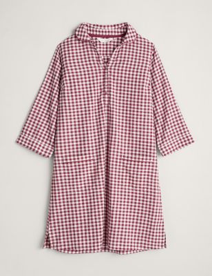 Seasalt Cornwall Womens Pure Cotton Checked Short Nightshirt - 10 - Red Mix, Red Mix