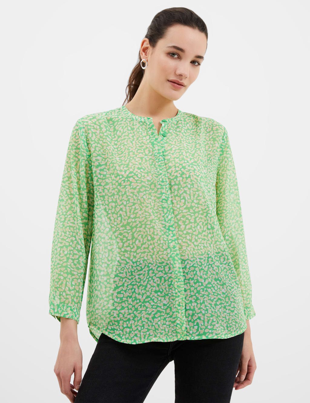 Geometric Collarless Relaxed Shirt image 1