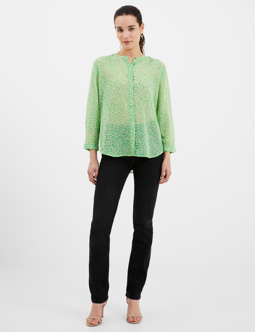 Geometric Collarless Relaxed Shirt image 2