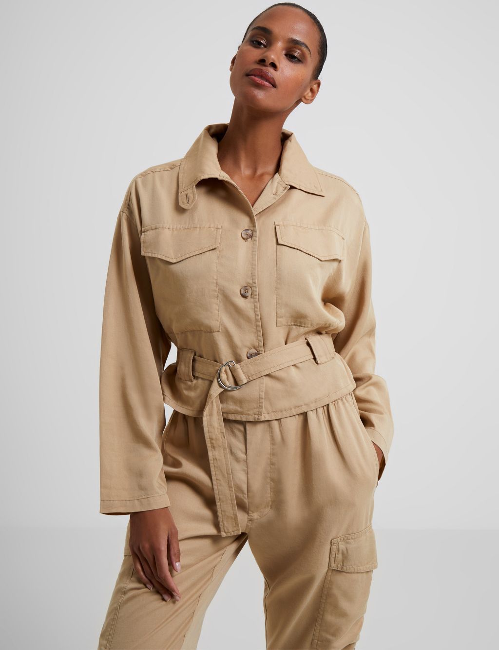 Pure Tencel™ Belted Cropped Utility Jacket image 1