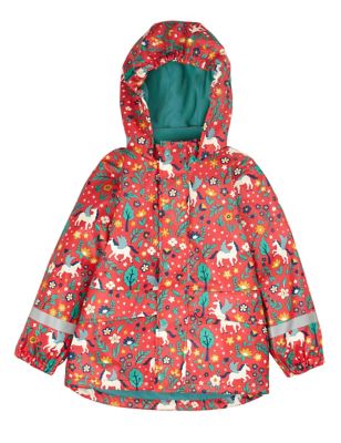 Frugi Girls Unicorn Print Hooded Fleece Lined Raincoat (1-10 Yrs) - 5-6 Y - Pink Mix, Pink Mix