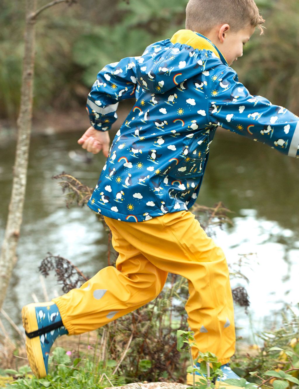 Puffin Print Hooded Fleece Lined Raincoat ( 1 - 10 Yrs) image 4