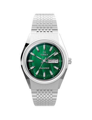 Mens Timex Q Falcon Eye Stainless Steel Watch - Green, Green