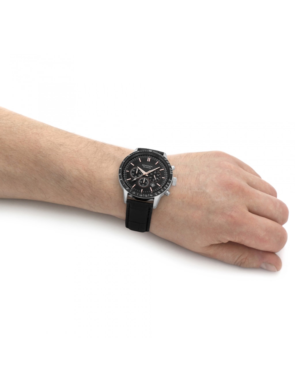 Sekonda Black Leather Chronograph Watch image 2