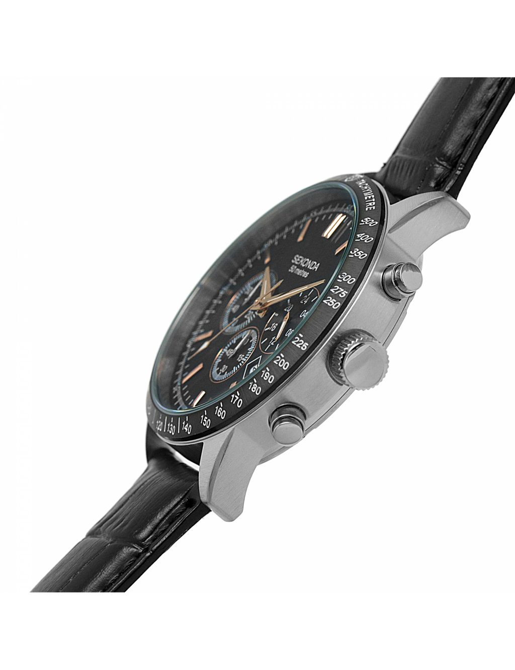 Sekonda Black Leather Chronograph Watch image 3