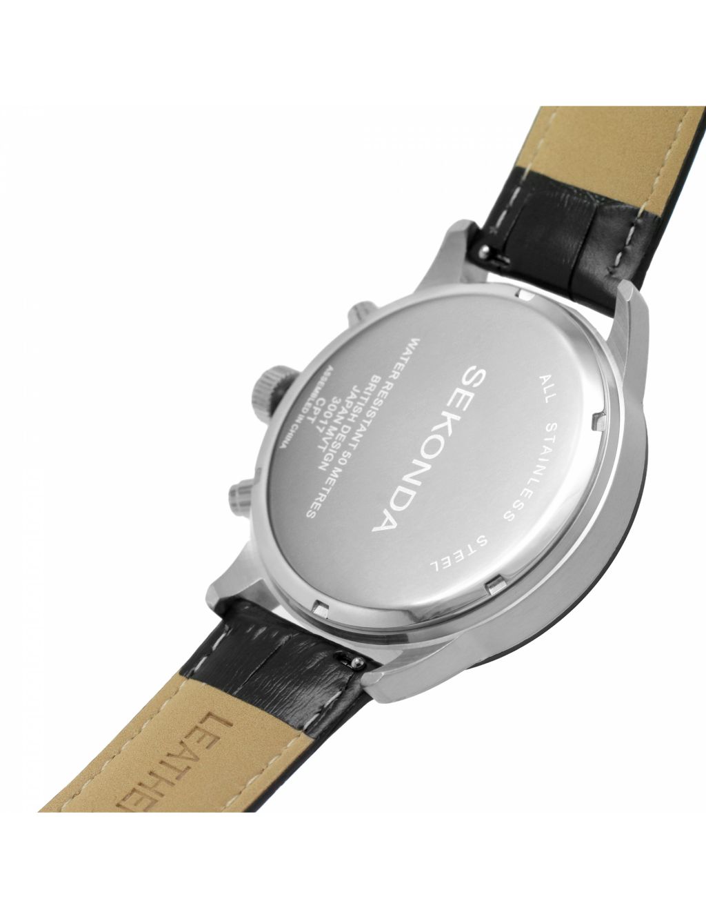 Sekonda Black Leather Chronograph Watch image 4