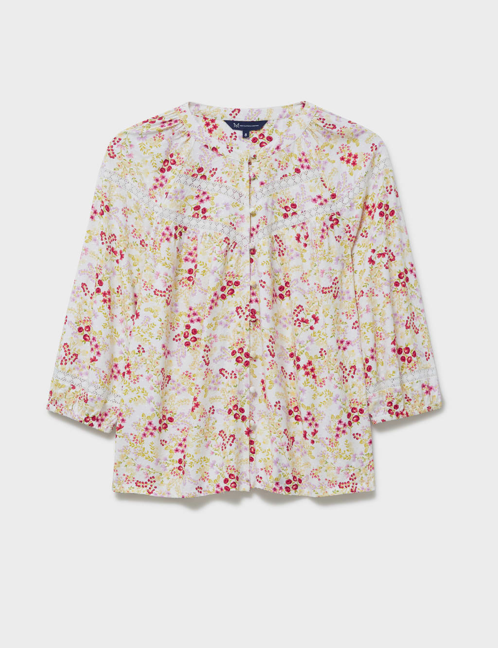 Floral Crew Neck Lace Insert Blouse image 2