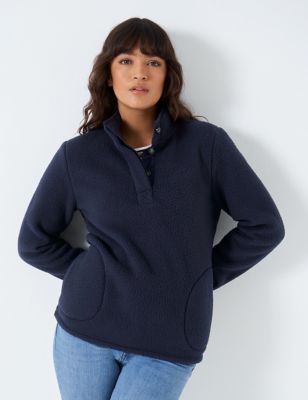 Crew Clothing Womens Textured Collared Button Detail Sweatshirt - 8 - Navy, Navy