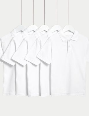 5pk Unisex Pure Cotton School Polo Shirts (2-18 Yrs) - TW