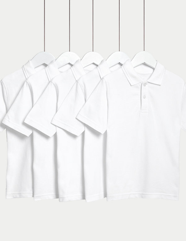 5pk Unisex Pure Cotton School Polo Shirts (2-18 Yrs) - SE