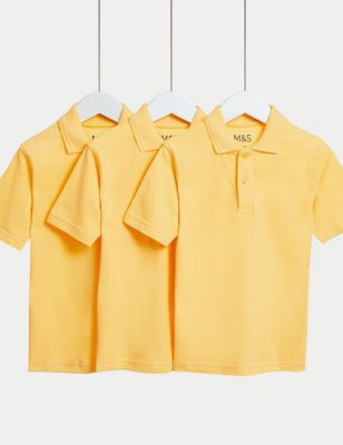 M&S 3pk Unisex Stain Resist School Polo Shirts (2-18 Yrs) - 10-11 - Yellow, Yellow,Red,White