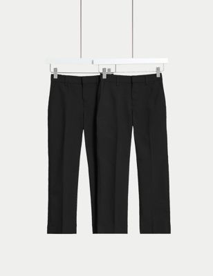 M&S Boys 2-Pack Regular Longer Length School Trousers (2-18 Yrs) - 6-7 YXL - Black, Black,Grey