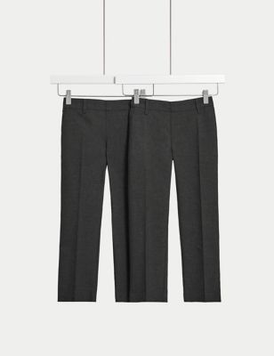 M&S Boys 2-Pack Regular Leg Plus Waist School Trousers (2-18 Yrs) - 6-7 Y - Grey, Grey,Black