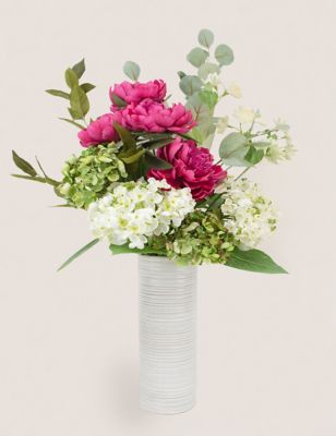 Scottish Everlastings Artificial Peony & Hydrangea Bouquet - Pink, Pink