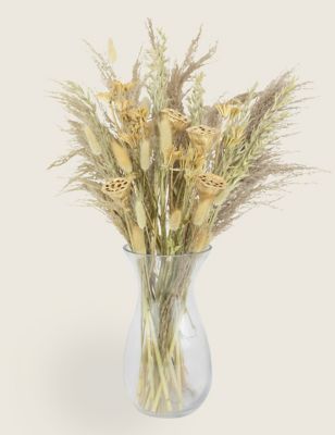 Scottish Everlastings Artificial Dried Pampas & Lotus Pod Bouquet - Gold, Gold