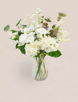 Scottish Everlastings Artificial Rose Bouquet - White, White