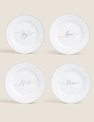 

4er-Set Beilagenteller mit weihnachtlichem Motiv in Metallic - Silber Melange, Silber Melange