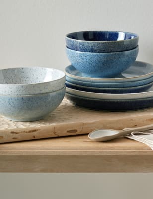 

Denby 12-teiliges Tafelservice „Studio Blue“ - Blau Melange, Blau Melange