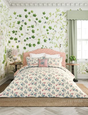 Sanderson Pure Cotton Rubus Bedding Set - SGL - Raspberry, Raspberry