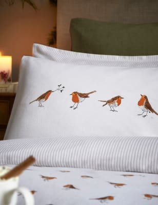 

Sophie Allport Pure Cotton Percale Winter Robin Bedding Set - White, White