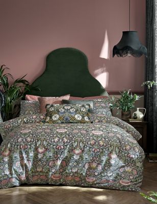 William Morris At Home Pure Cotton Lodden Bedding Set - 6FT - Dusky Rose, Dusky Rose,Sage Mix,Navy M