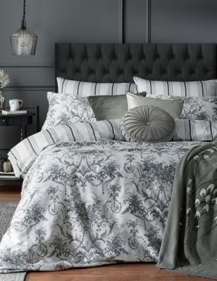 Laura Ashley Pure Cotton Sateen Tuleries Bedding Set - DBL - Charcoal, Charcoal,Sage