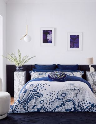 Ted Baker Pure Cotton Sateen Swirl Floral Duvet Cover - DBL - Navy, Navy
