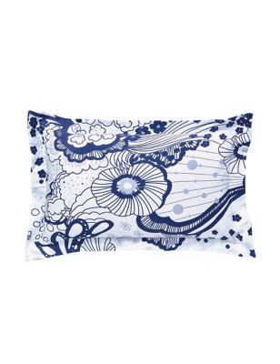 Ted Baker Pure Cotton Swirl Floral Oxford Pillowcase - Navy, Navy