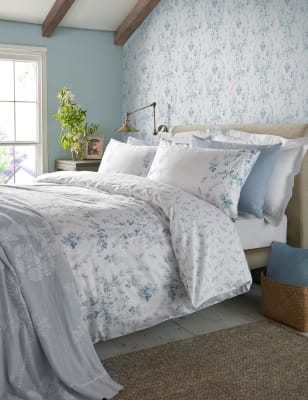 Laura Ashley Pure Cotton Sateen Marabeau Bedding Set - SGL - Blue, Blue