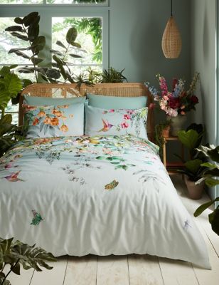 Graham & Brown Pure Cotton Ethereal Floral Bedding Set - 5FT - Light Blue, Light Blue