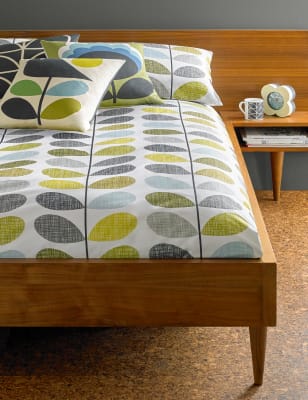 Orla Kiely Pure Cotton Scribble Stem Duvet Cover - 5FT - Duck Egg, Duck Egg,Multi