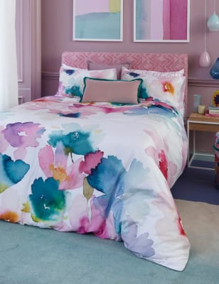 teal and purple bedding