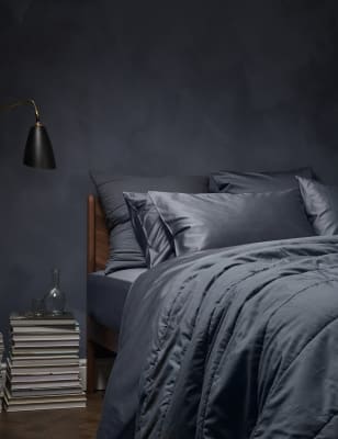 

Bedfolk 2er-Pack Kissenbezüge aus reinem Baumwollsatin „Luxe“ - Tintenblau, Tintenblau
