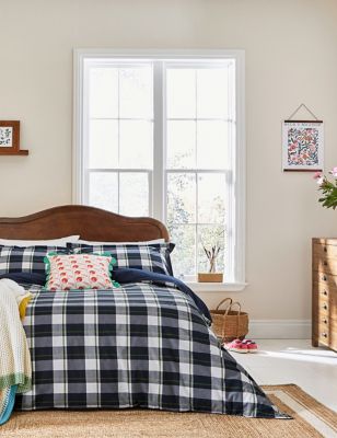 Joules Pure Cotton Daylesford Check Bedding Set - 6FT - Navy, Navy
