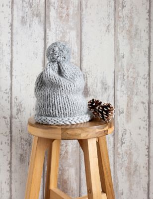 Wool Couture Pom Pom Hat Knitting Kit - Grey, Grey