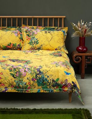 Timorous Beasties Pure Cotton Bloomsbury Garden Bedding Set - SGL - Ochre, Ochre,Dusty Pink