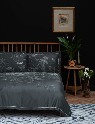 Timorous Beasties Pure Cotton Sateen Tendril Spill Bedding Set - 6FT - Navy, Navy