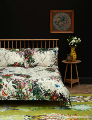 Timorous Beasties Pure Cotton Sateen Bloomsbury Garden Bedding Set - DBL - Dove, Dove