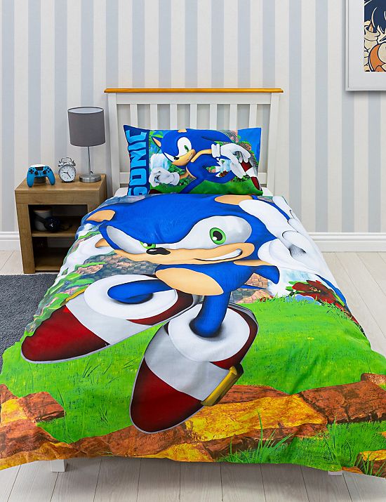 Parure de lit simple en coton mélangé à motif Sonic™