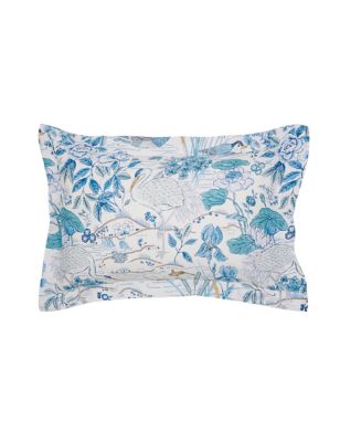 Sanderson Pure Cotton Sateen Crane & Frog Oxford Pillowcase - Blue, Blue