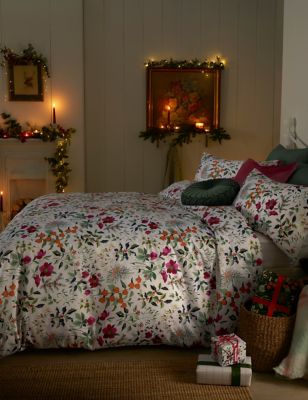 Pure Cotton Sateen Christmas Floral Bedding Set